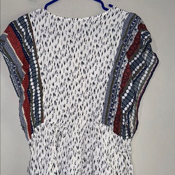 Umgee Black and White Tie Front Bohemian Relaxed Top Large - Picture 10 of 13